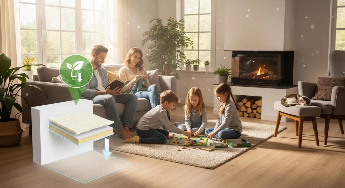 Family relaxing at home, illustrating comfort and energy savings from proper insulation